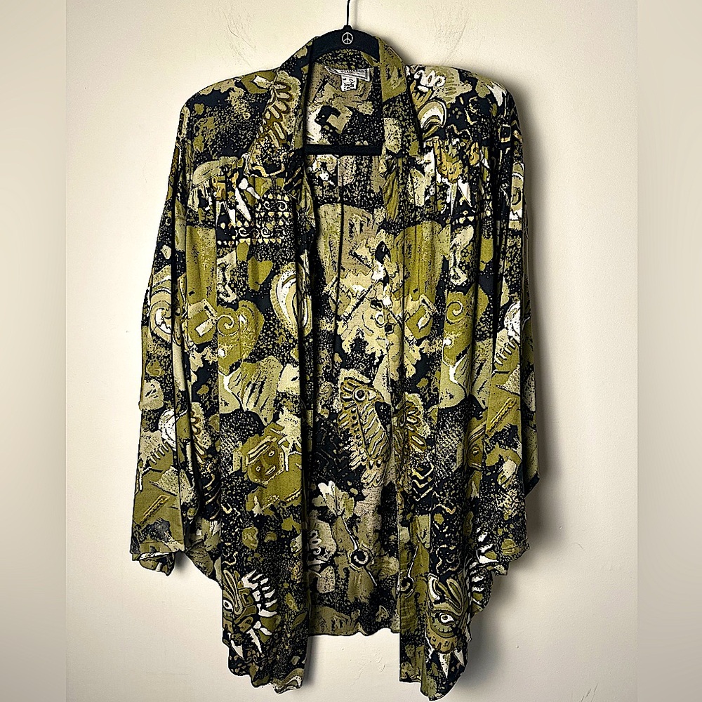 E.D. MICHAELS Vintage Women’s Plus Size 20 Art-To-Wear Green Open Front Jacket